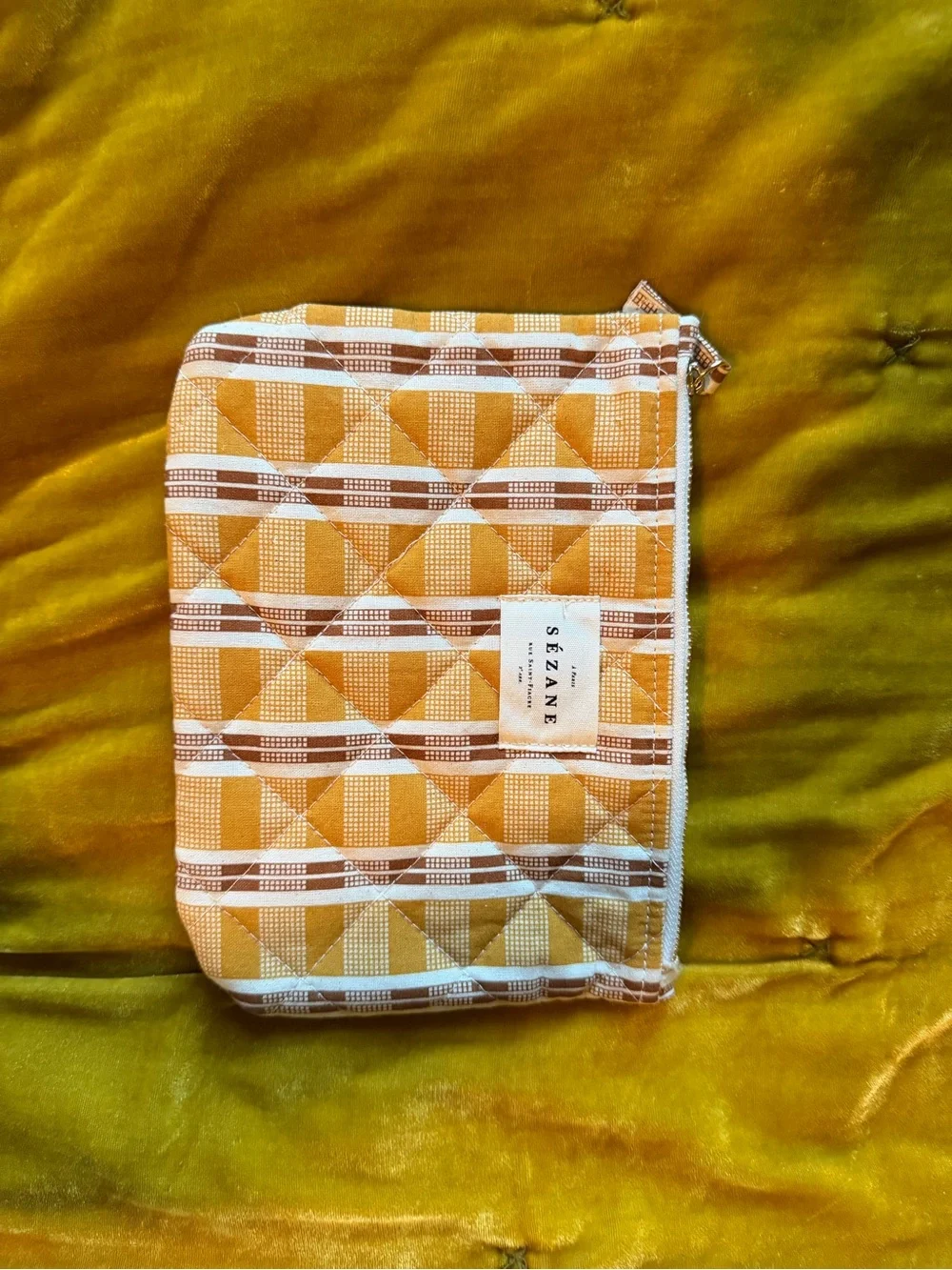 Sézane Yellow Plaid Cosmetic Pouch
